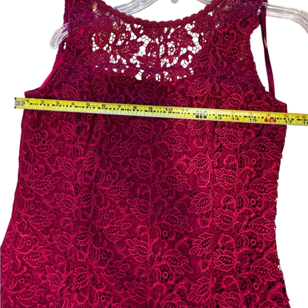 Women’s Cocktail Burgundy Dress Lace Sleeveless Midi Sz 10 Holiday Party - Picture 7 of 8